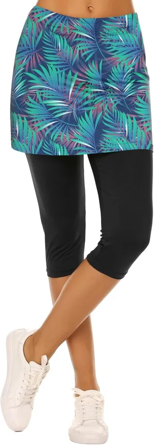 Ekouaer Skirted Leggings for Women Tennis Golf Skorts Capris Gym Yoga Legging with Skirts