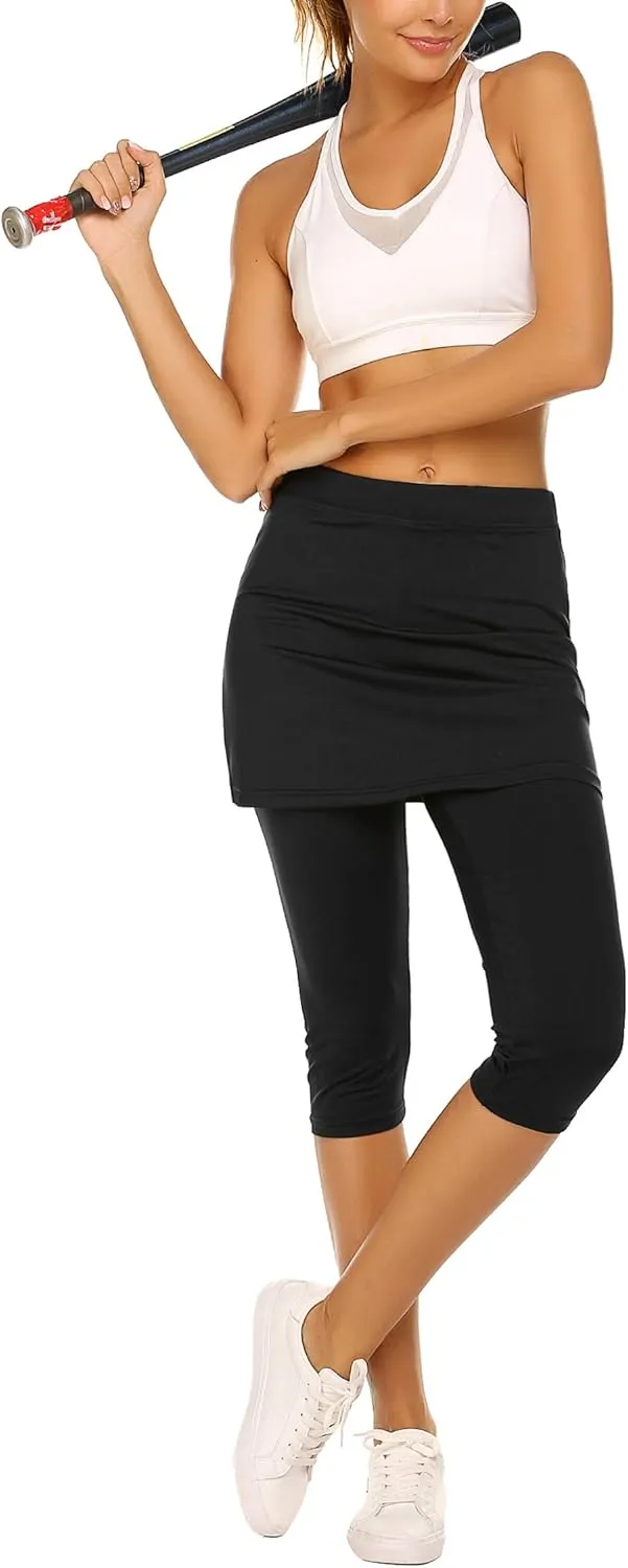 Ekouaer Skirted Leggings for Women Tennis Golf Skorts Capris Gym Yoga Legging with Skirts