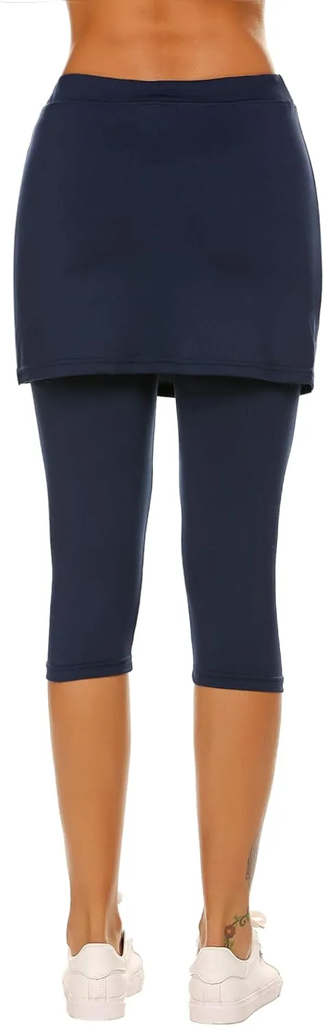 Ekouaer Skirted Leggings for Women Tennis Golf Skorts Capris Gym Yoga Legging with Skirts