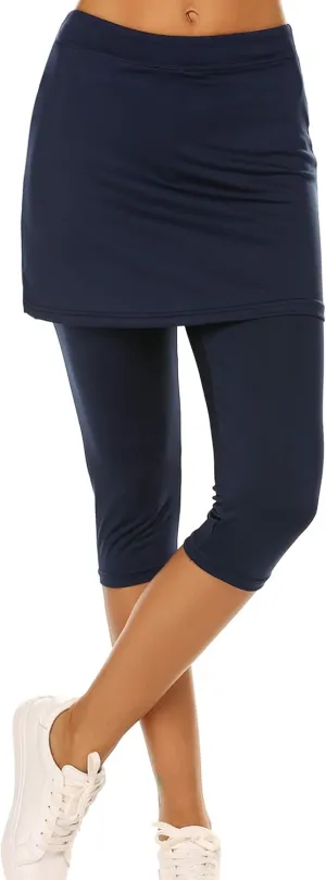 Ekouaer Skirted Leggings for Women Tennis Golf Skorts Capris Gym Yoga Legging with Skirts