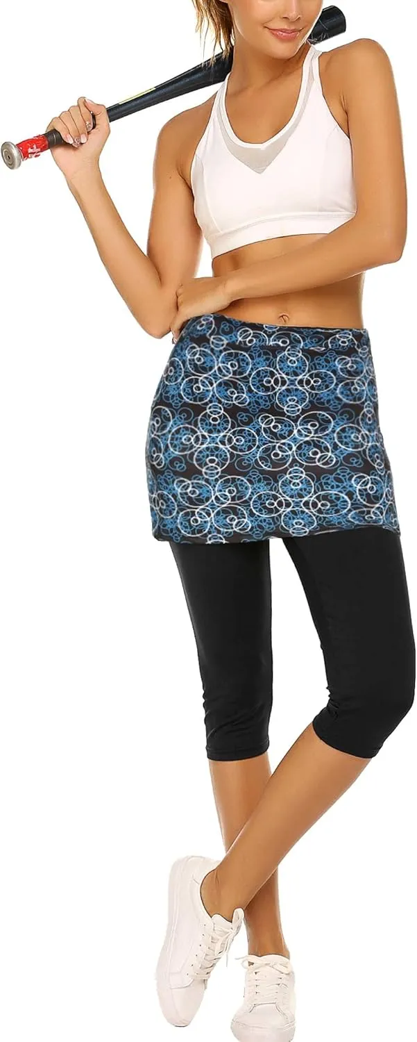 Ekouaer Skirted Leggings for Women Tennis Golf Skorts Capris Gym Yoga Legging with Skirts