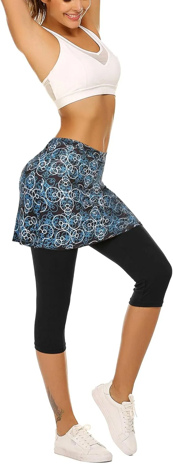 Ekouaer Skirted Leggings for Women Tennis Golf Skorts Capris Gym Yoga Legging with Skirts