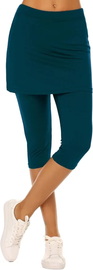 Ekouaer Skirted Leggings for Women Tennis Golf Skorts Capris Gym Yoga Legging with Skirts