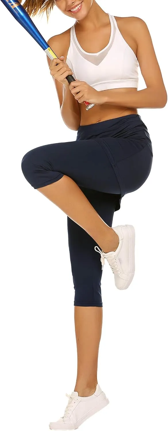 Ekouaer Skirted Leggings for Women Tennis Golf Skorts Capris Gym Yoga Legging with Skirts