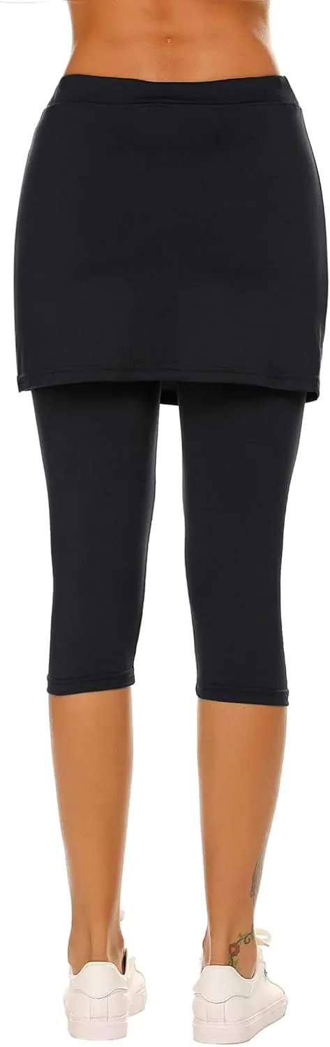 Ekouaer Skirted Leggings for Women Tennis Golf Skorts Capris Gym Yoga Legging with Skirts
