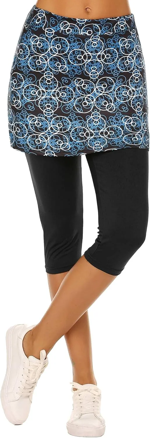 Ekouaer Skirted Leggings for Women Tennis Golf Skorts Capris Gym Yoga Legging with Skirts