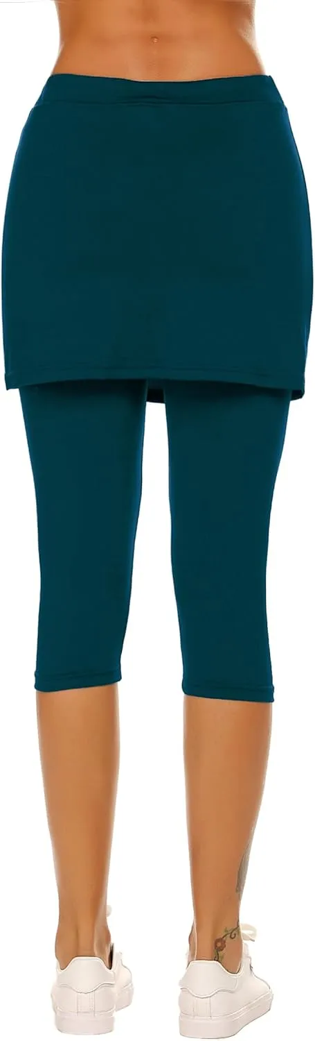 Ekouaer Skirted Leggings for Women Tennis Golf Skorts Capris Gym Yoga Legging with Skirts