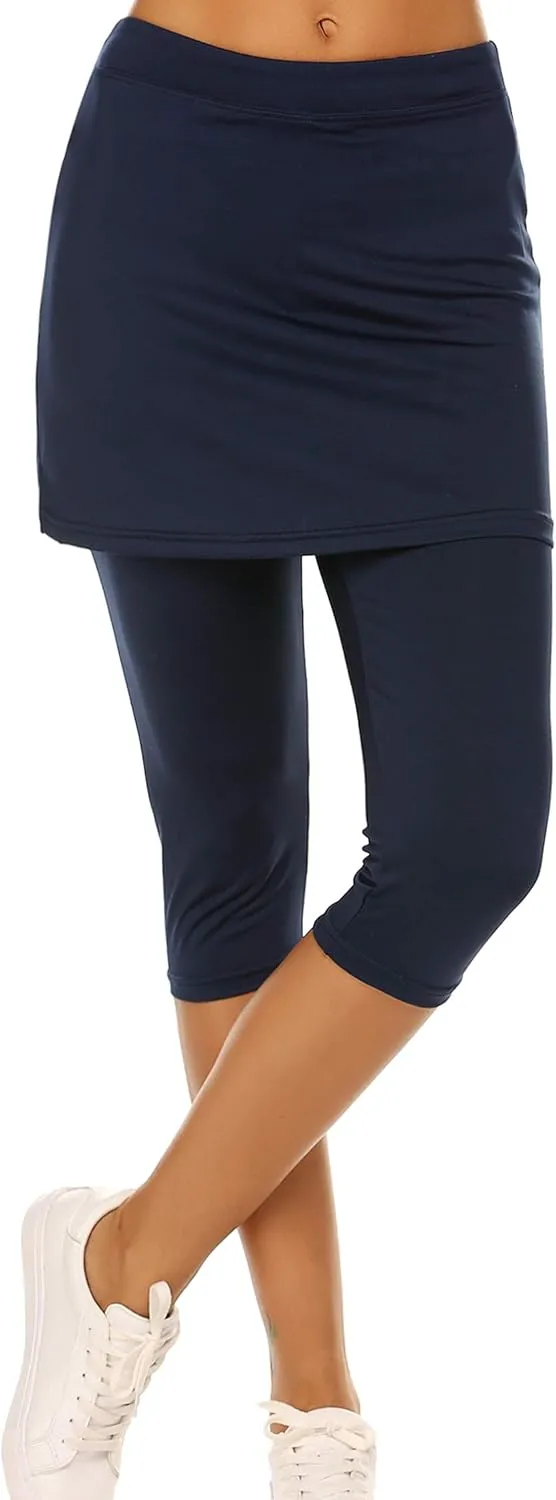 Ekouaer Skirted Leggings for Women Tennis Golf Skorts Capris Gym Yoga Legging with Skirts