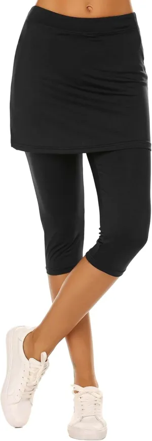 Ekouaer Skirted Leggings for Women Tennis Golf Skorts Capris Gym Yoga Legging with Skirts