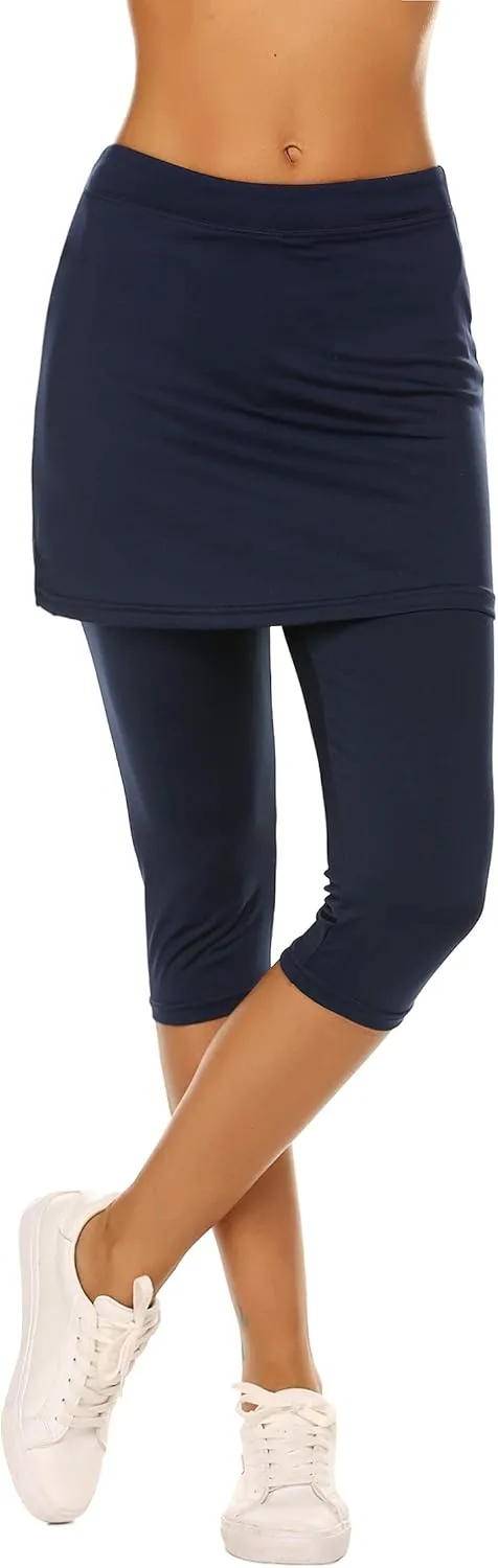 Ekouaer Skirted Leggings for Women Tennis Golf Skorts Capris Gym Yoga Legging with Skirts