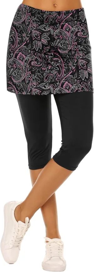 Ekouaer Skirted Leggings for Women Tennis Golf Skorts Capris Gym Yoga Legging with Skirts