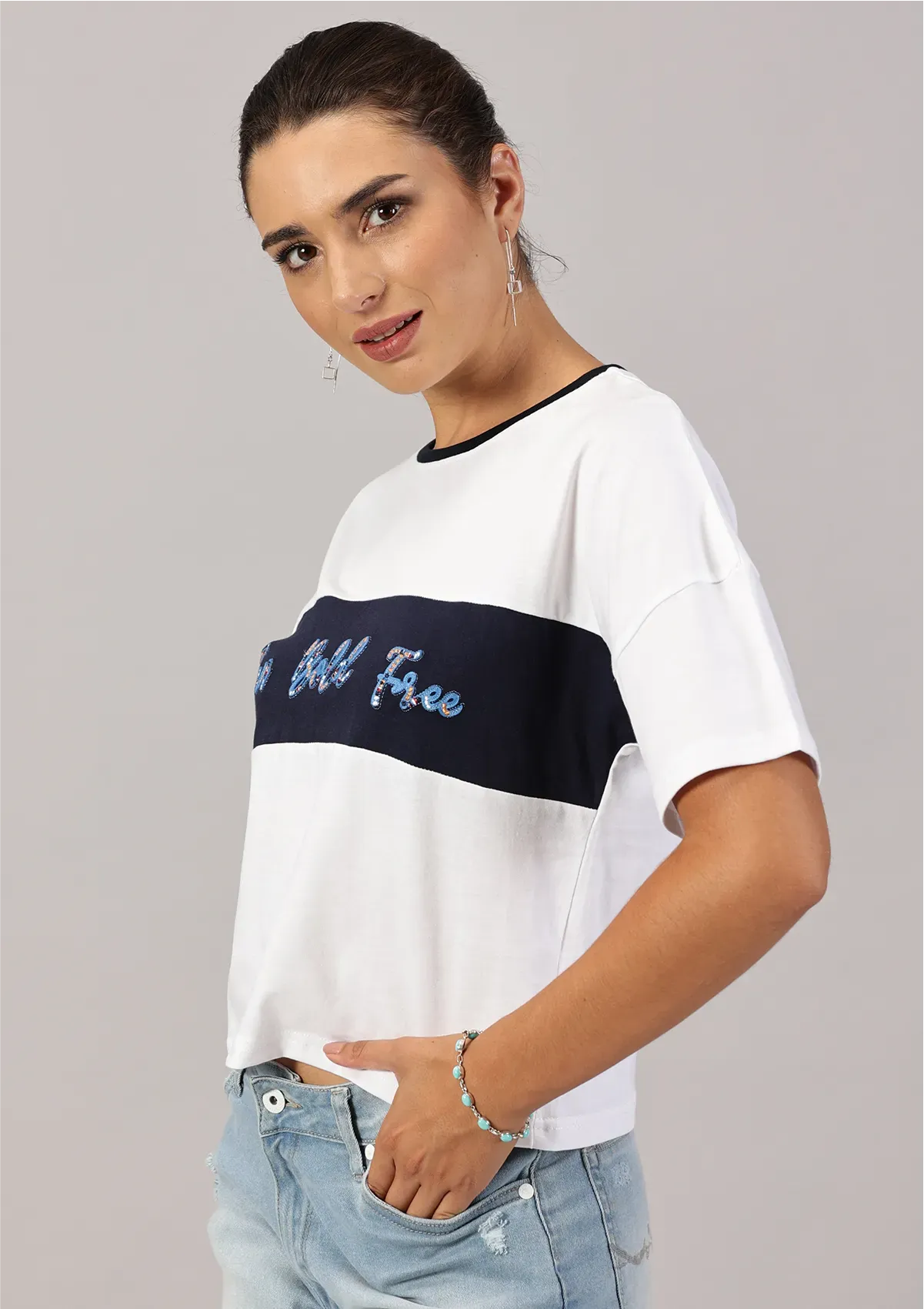 Embroidered Cut Panel T-shirt