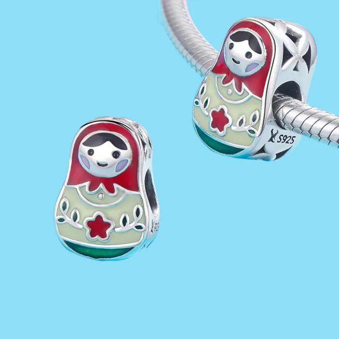 Enamel Matryoshka Doll Charm 925 Sterling Silver