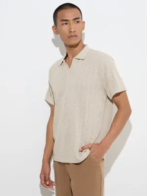 ETA Taupe Knit-Textured Relaxed-Fit Polo T-Shirt