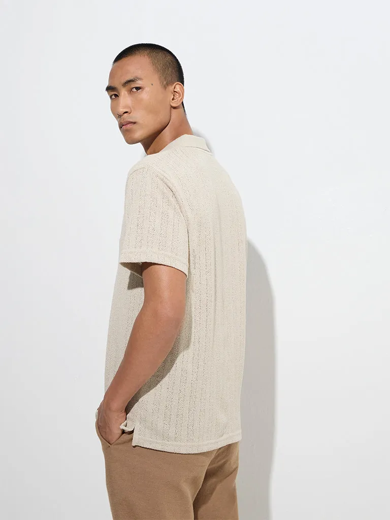 ETA Taupe Knit-Textured Relaxed-Fit Polo T-Shirt