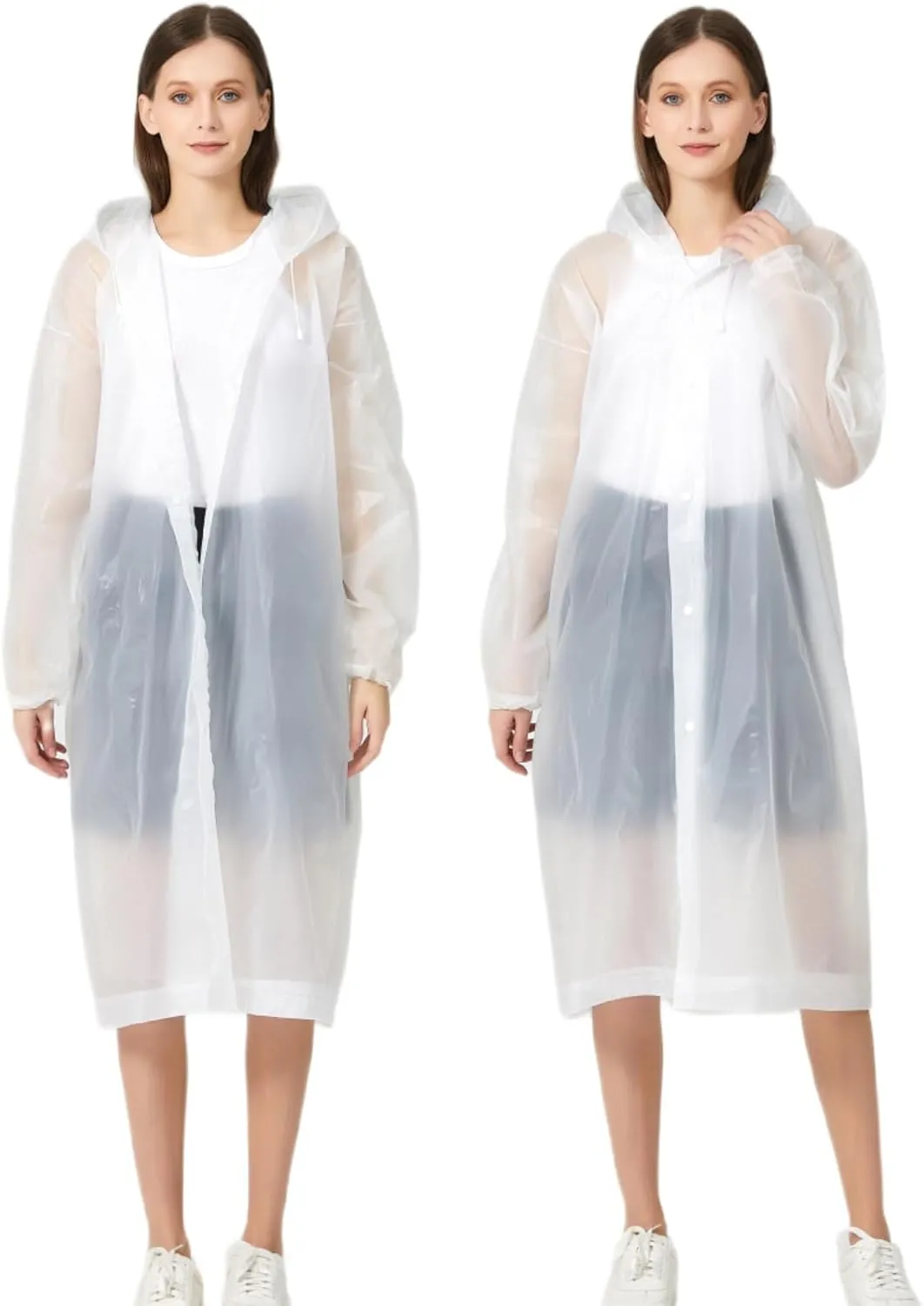 Eva Rain Ponchos for Adults, 2 Pack Reusable Raincoat for Women and Men, Lightweight Rainwear Rain Jackets with Hood