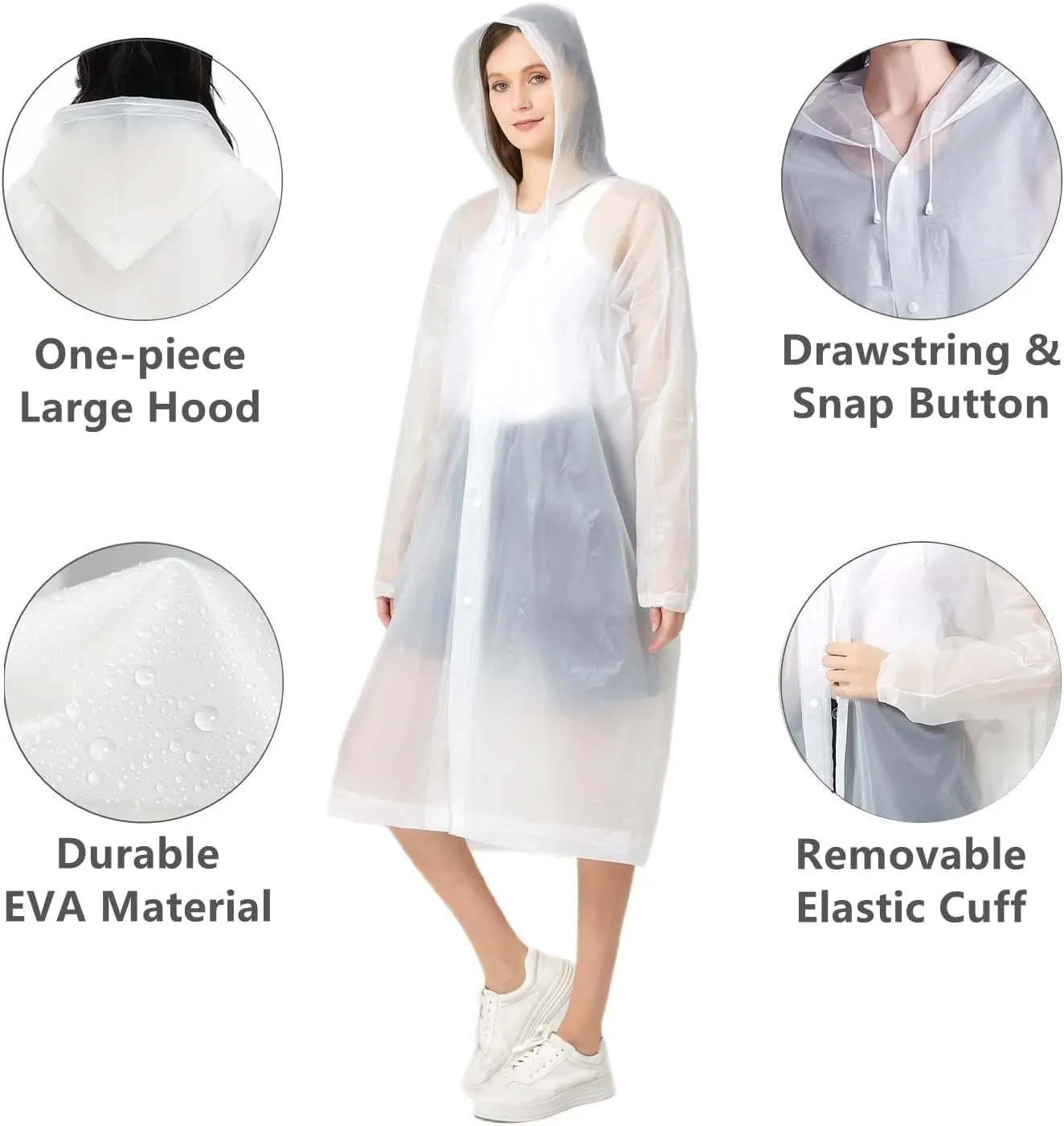Eva Rain Ponchos for Adults, 2 Pack Reusable Raincoat for Women and Men, Lightweight Rainwear Rain Jackets with Hood