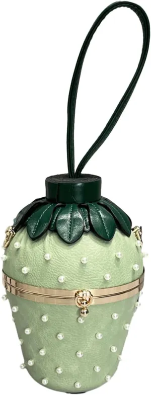 Evening Bag Strawberry Shaped Clutch Handbag Tote with Faux Pearl Decoration Party Wedding Shoulder Bag for Women Girl, Gn, 5.90x5.90x8.66in