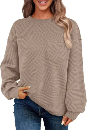 Fall Fashion Sweatshirts For Women 2024 Long Sleeve Crew Neck Sweatshirt Casual Loose Textured Pullover Tops
