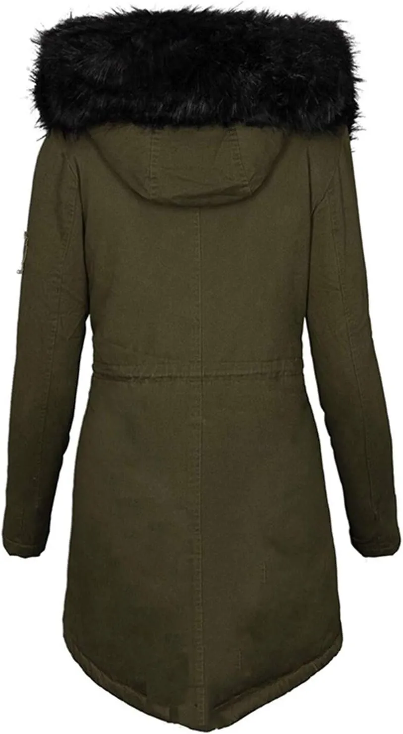 Fall Winter Coat for Women Casual Sherpa Fleece Lined Hooded Cotton Padded Jackets Zip Up Puffer Hoodie Jacket Parka Pea Coat