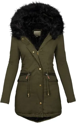 Fall Winter Coat for Women Casual Sherpa Fleece Lined Hooded Cotton Padded Jackets Zip Up Puffer Hoodie Jacket Parka Pea Coat