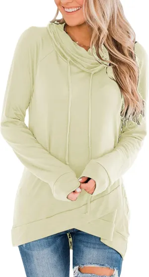 Fallorchid Womens Cowl Neck Tunic Tops Long Sleeve Pullovers Casual Drawstring Sweatshirts