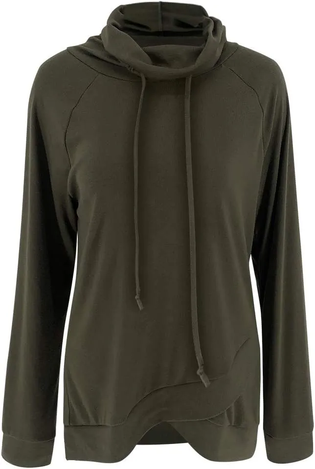 Fallorchid Womens Cowl Neck Tunic Tops Long Sleeve Pullovers Casual Drawstring Sweatshirts