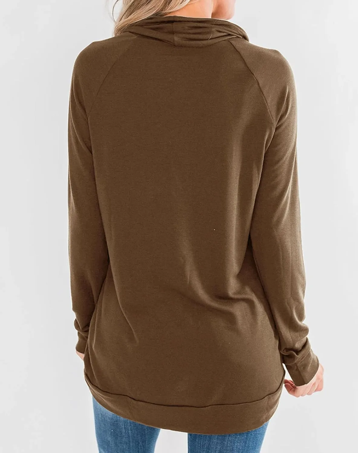 Fallorchid Womens Cowl Neck Tunic Tops Long Sleeve Pullovers Casual Drawstring Sweatshirts
