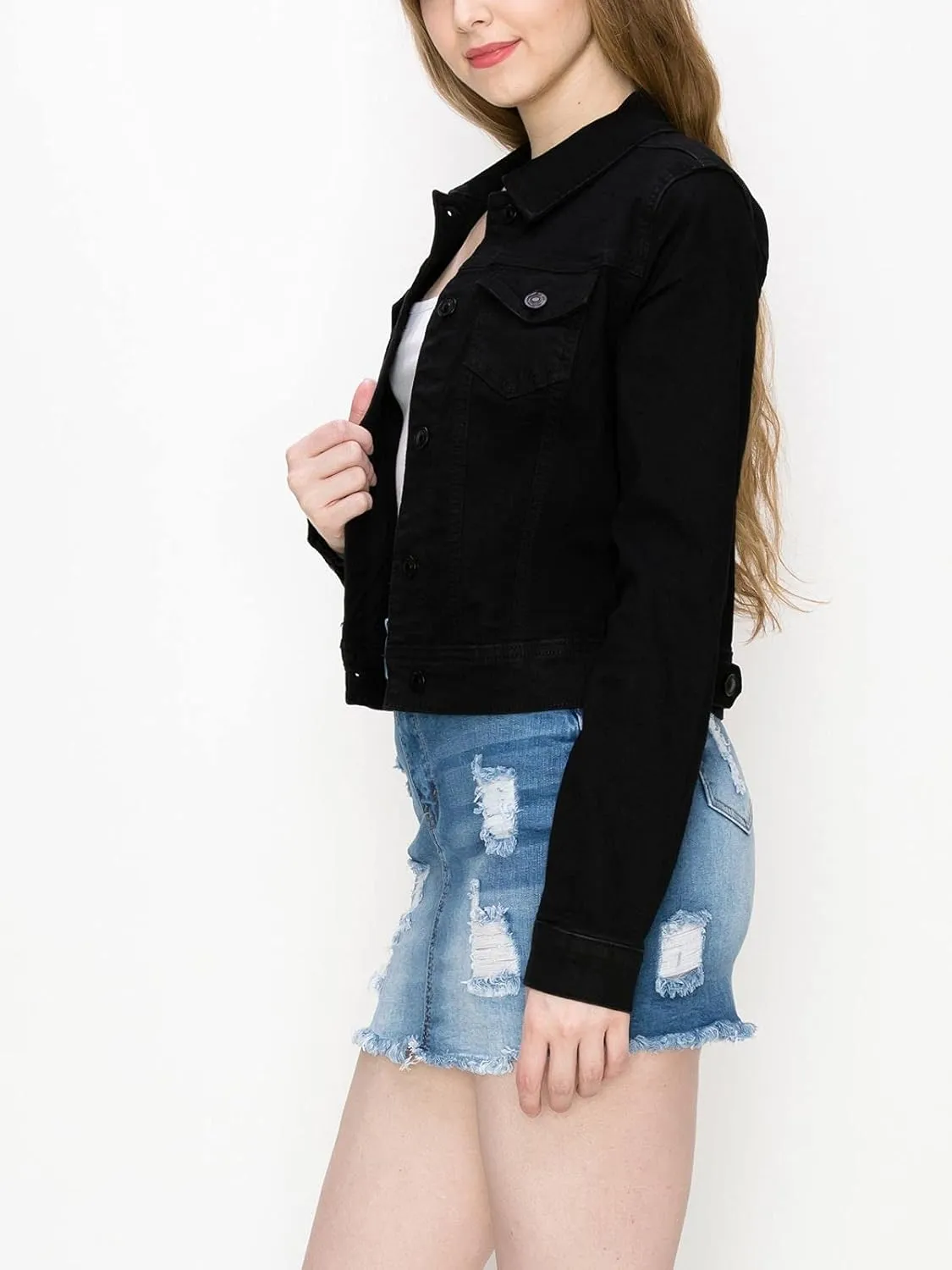FashionMille Women Classic Casual Stretch Fit Denim Jean Jacket