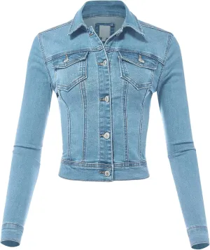 FashionMille Women Classic Casual Stretch Fit Denim Jean Jacket