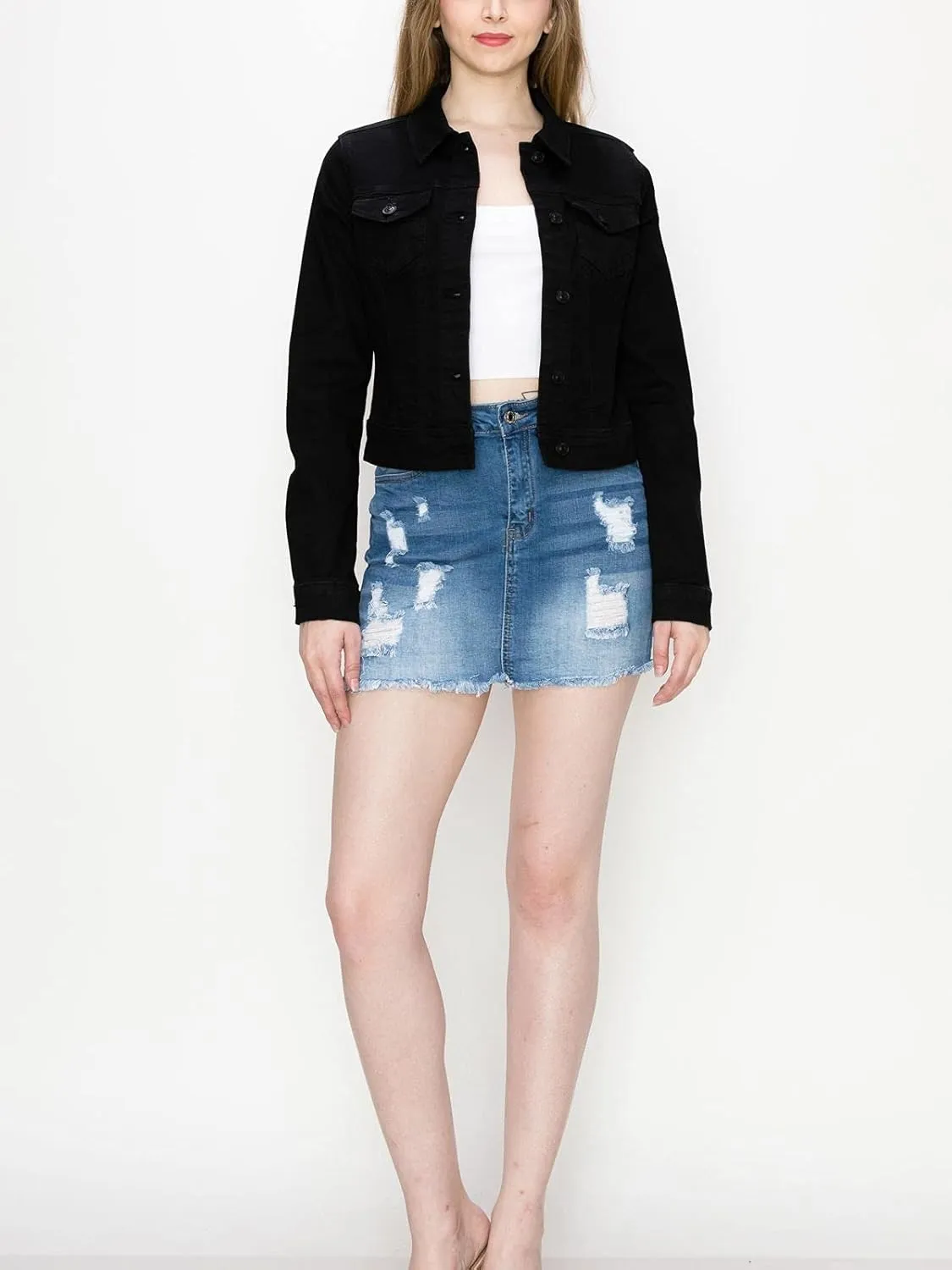 FashionMille Women Classic Casual Stretch Fit Denim Jean Jacket