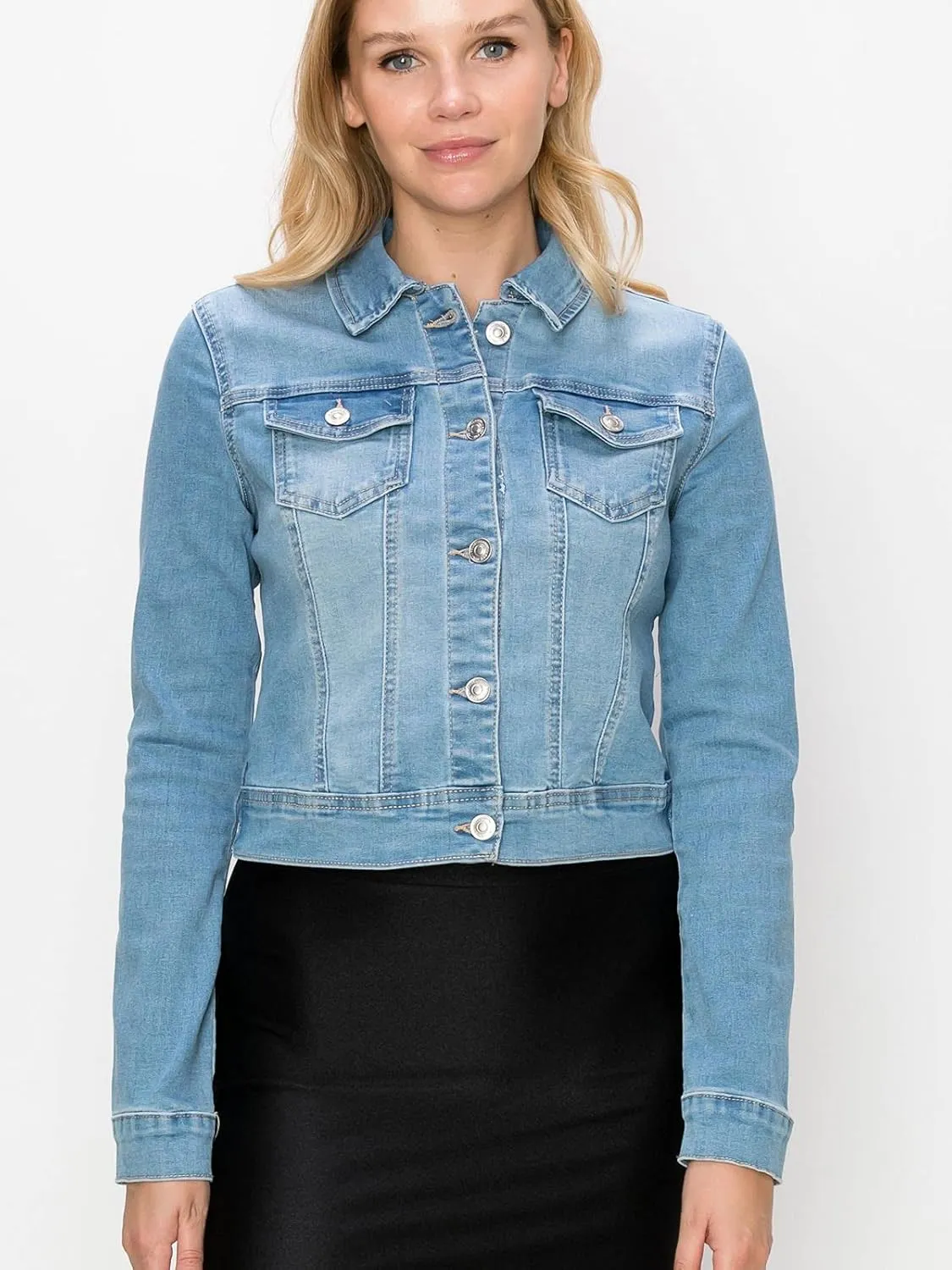 FashionMille Women Classic Casual Stretch Fit Denim Jean Jacket
