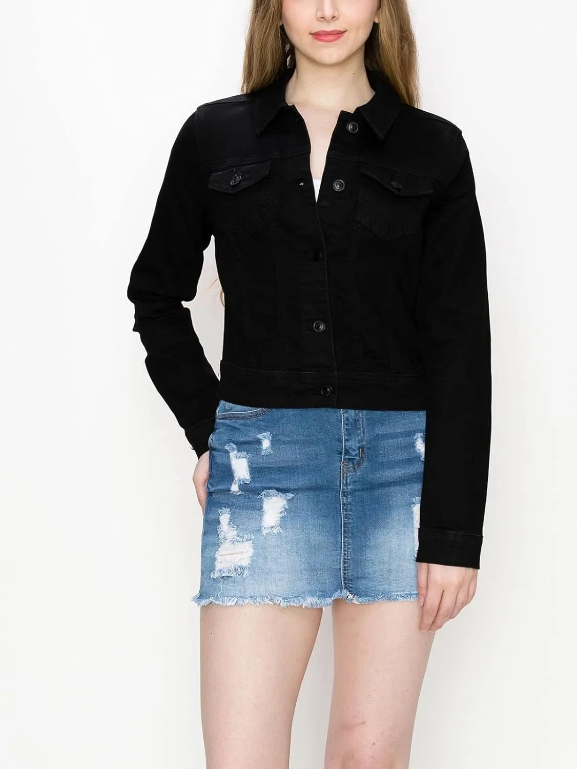 FashionMille Women Classic Casual Stretch Fit Denim Jean Jacket
