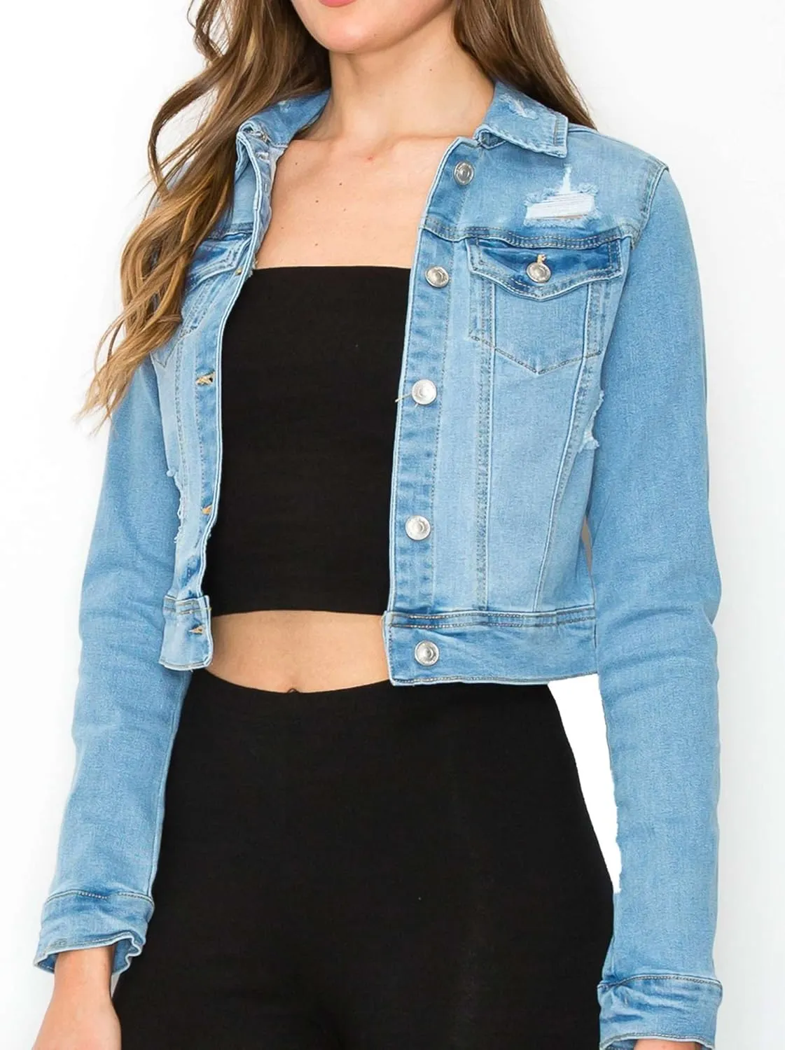 FashionMille Women Classic Casual Stretch Fit Denim Jean Jacket