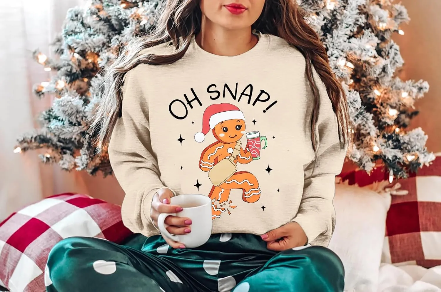 FAYALEQ Merry Christmas Sweatshirts Women: Gingerbread Graphic Shirts Funny Xmas Sweater Winter Long Sleeve Pullovers
