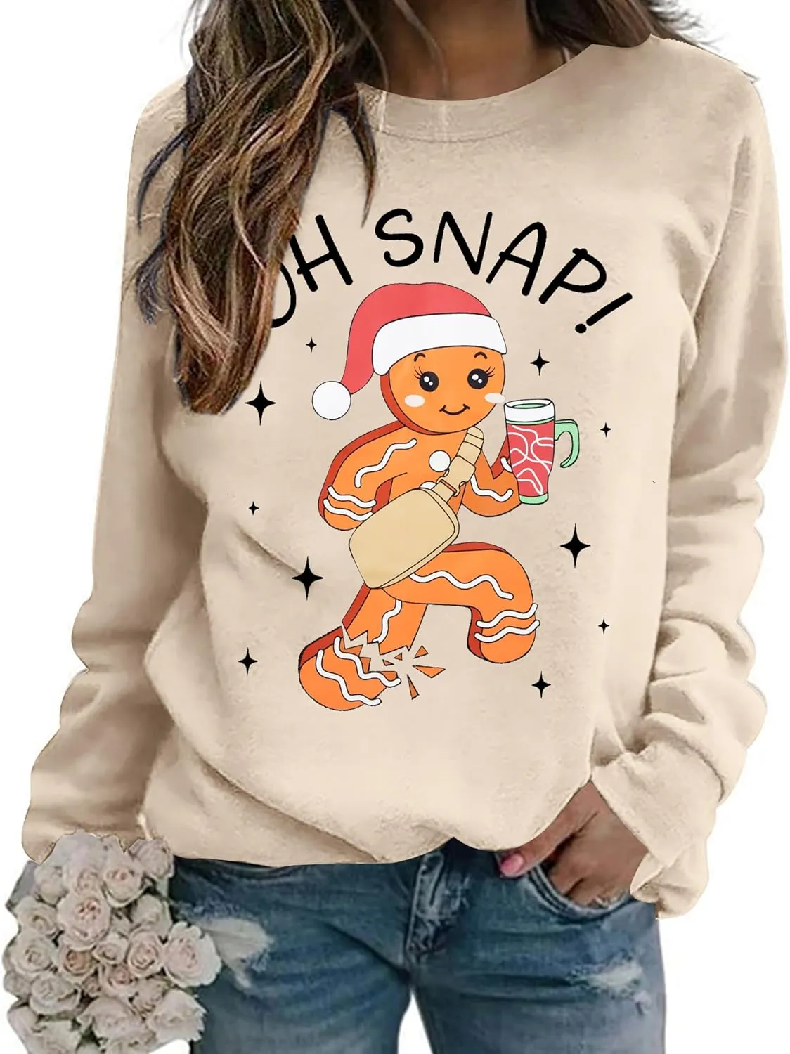 FAYALEQ Merry Christmas Sweatshirts Women: Gingerbread Graphic Shirts Funny Xmas Sweater Winter Long Sleeve Pullovers