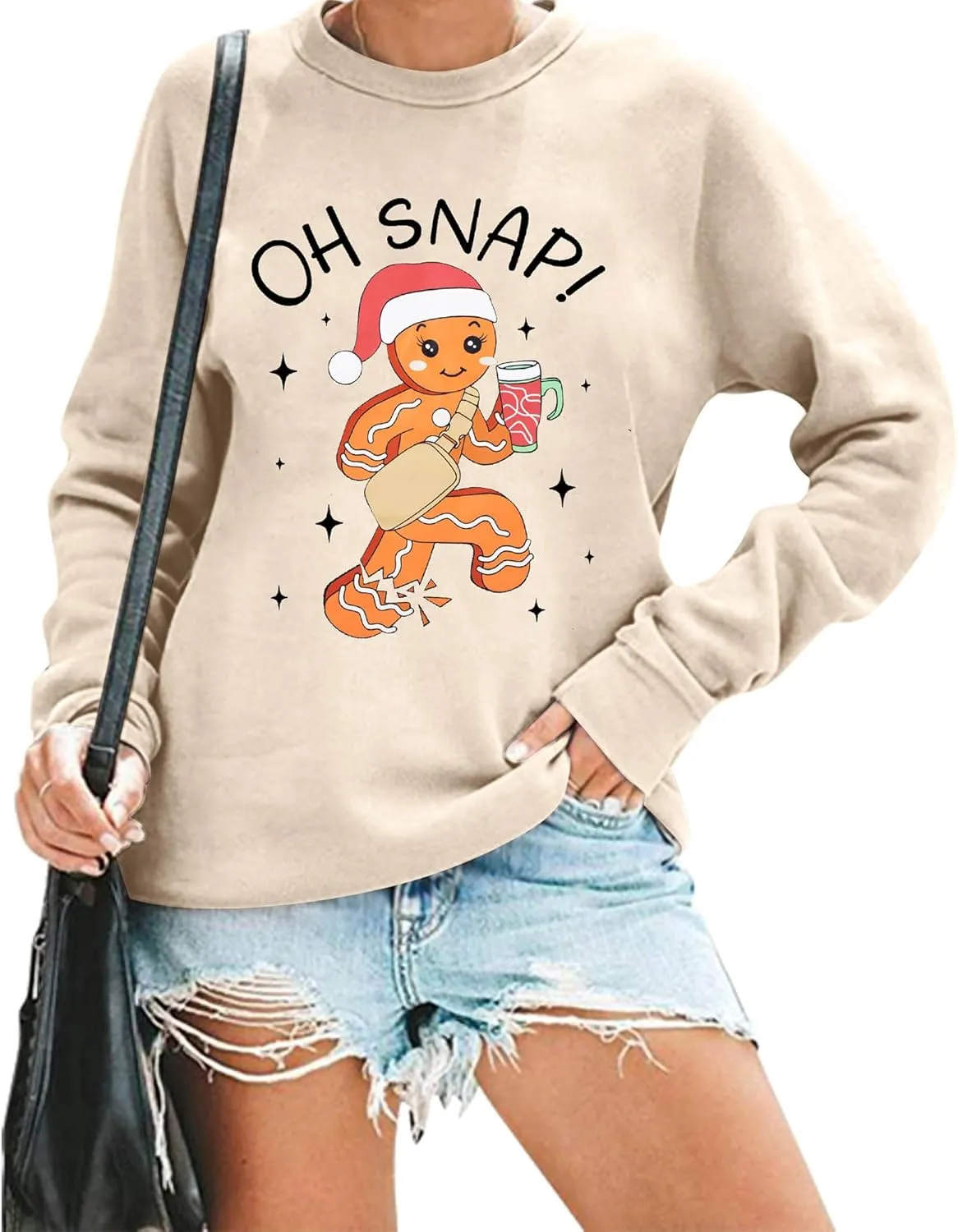 FAYALEQ Merry Christmas Sweatshirts Women: Gingerbread Graphic Shirts Funny Xmas Sweater Winter Long Sleeve Pullovers