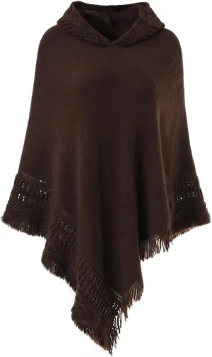 Ferand Ladies' Hooded Cape with Fringed Hem, Crochet Poncho Knitting Patterns for Women
