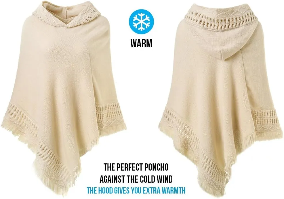 Ferand Ladies' Hooded Cape with Fringed Hem, Crochet Poncho Knitting Patterns for Women