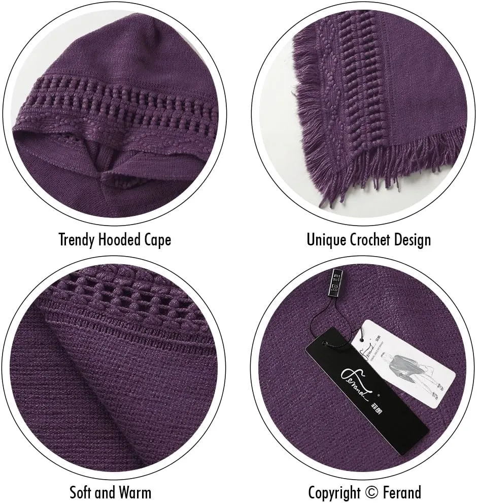 Ferand Ladies' Hooded Cape with Fringed Hem, Crochet Poncho Knitting Patterns for Women
