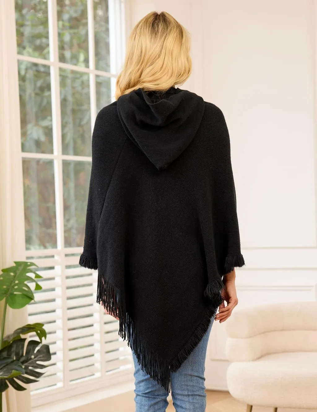 Ferand Ladies' Hooded Cape with Fringed Hem, Crochet Poncho Knitting Patterns for Women