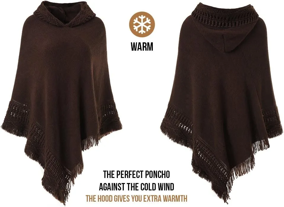 Ferand Ladies' Hooded Cape with Fringed Hem, Crochet Poncho Knitting Patterns for Women