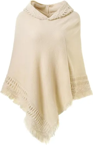 Ferand Ladies' Hooded Cape with Fringed Hem, Crochet Poncho Knitting Patterns for Women