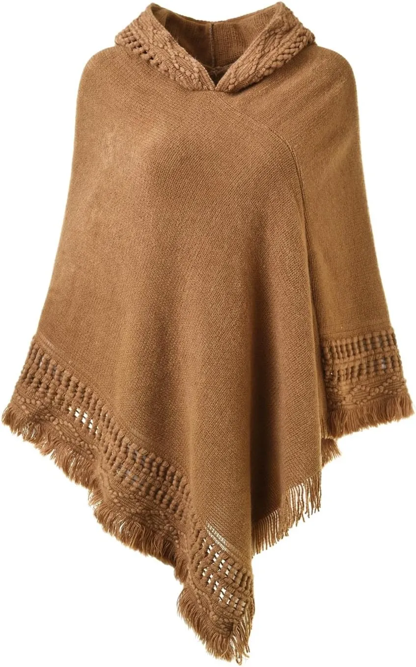 Ferand Ladies' Hooded Cape with Fringed Hem, Crochet Poncho Knitting Patterns for Women