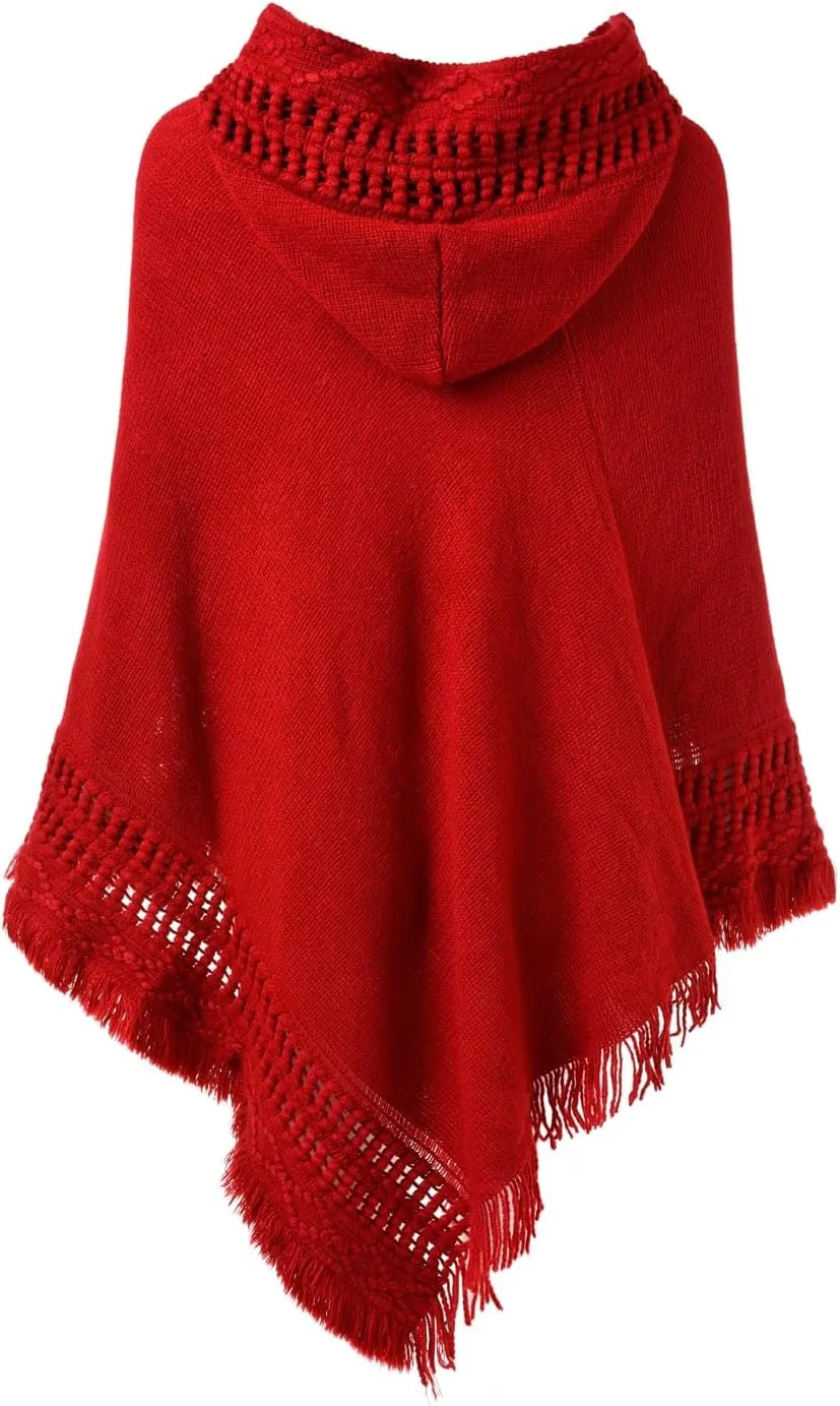 Ferand Ladies' Hooded Cape with Fringed Hem, Crochet Poncho Knitting Patterns for Women