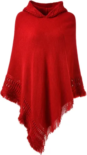 Ferand Ladies' Hooded Cape with Fringed Hem, Crochet Poncho Knitting Patterns for Women