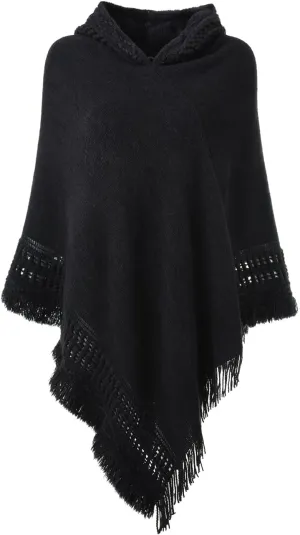 Ferand Ladies' Hooded Cape with Fringed Hem, Crochet Poncho Knitting Patterns for Women