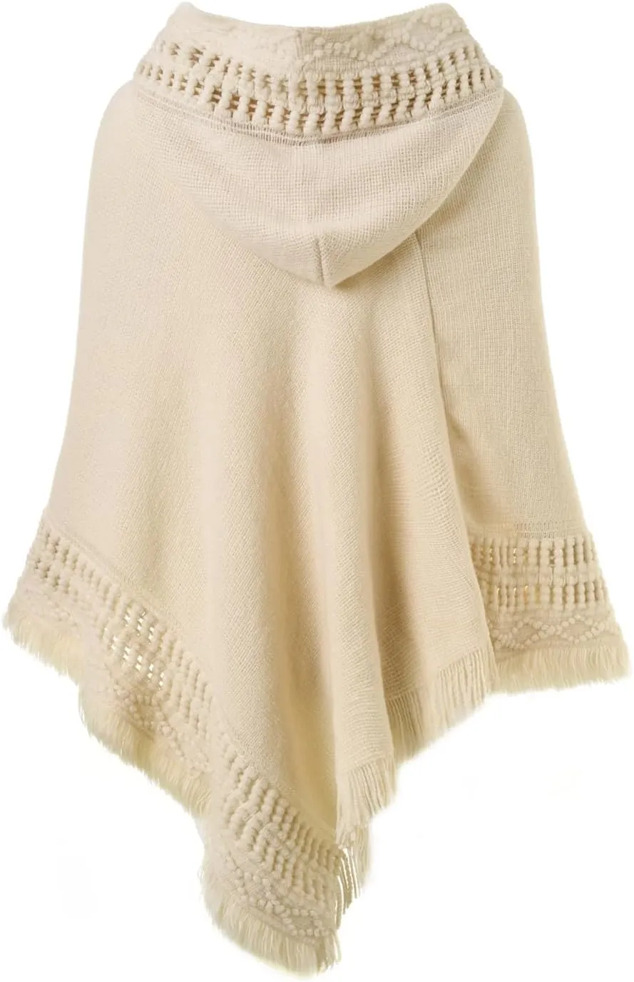 Ferand Ladies' Hooded Cape with Fringed Hem, Crochet Poncho Knitting Patterns for Women