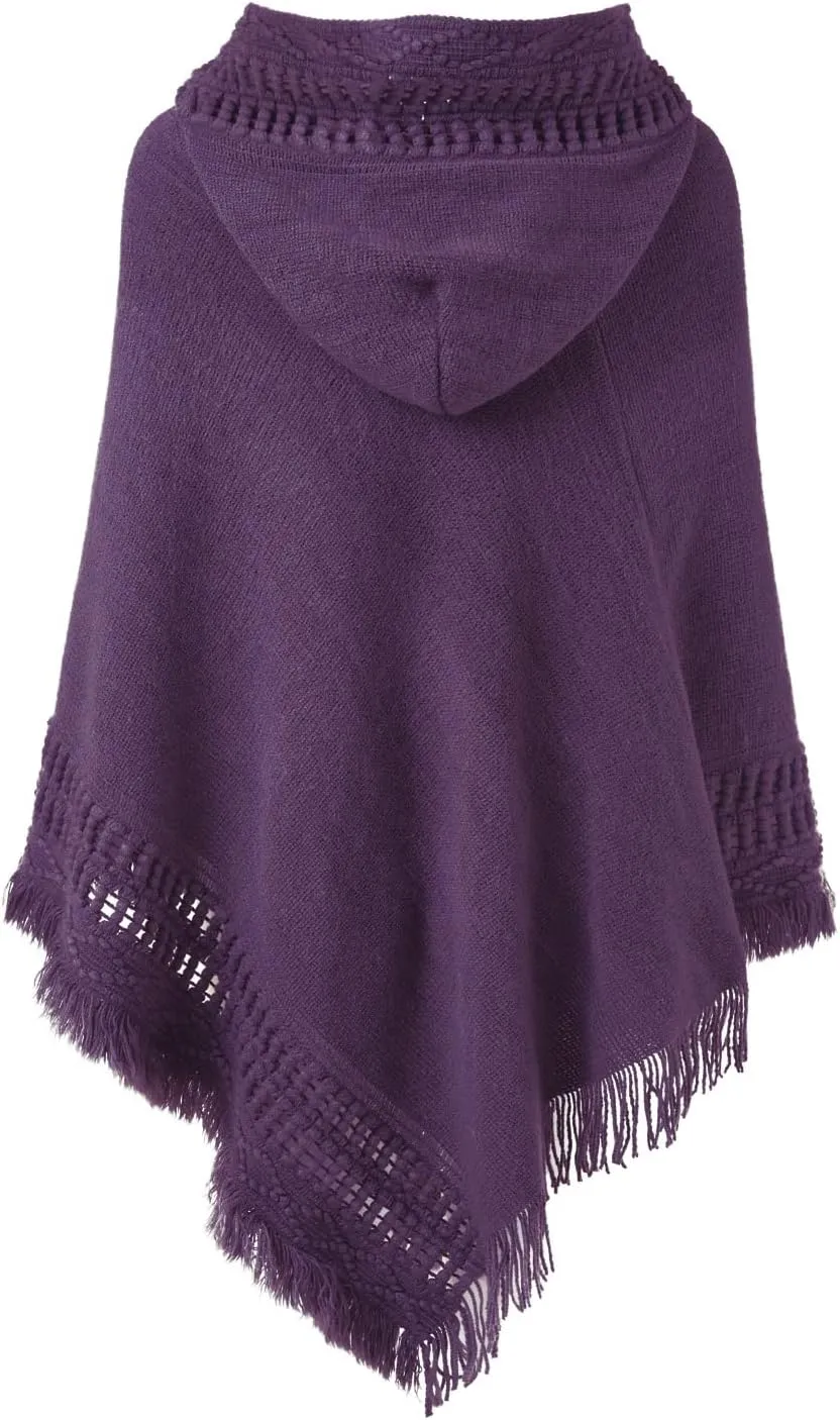 Ferand Ladies' Hooded Cape with Fringed Hem, Crochet Poncho Knitting Patterns for Women