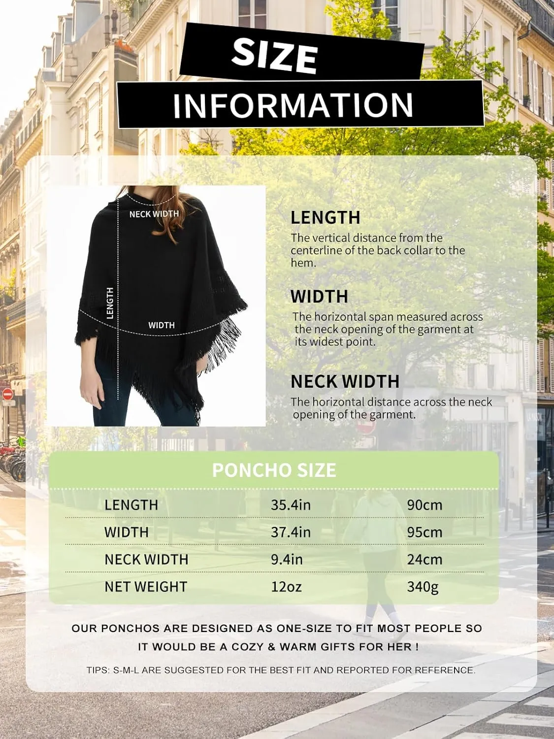 Ferand Ladies' Hooded Cape with Fringed Hem, Crochet Poncho Knitting Patterns for Women